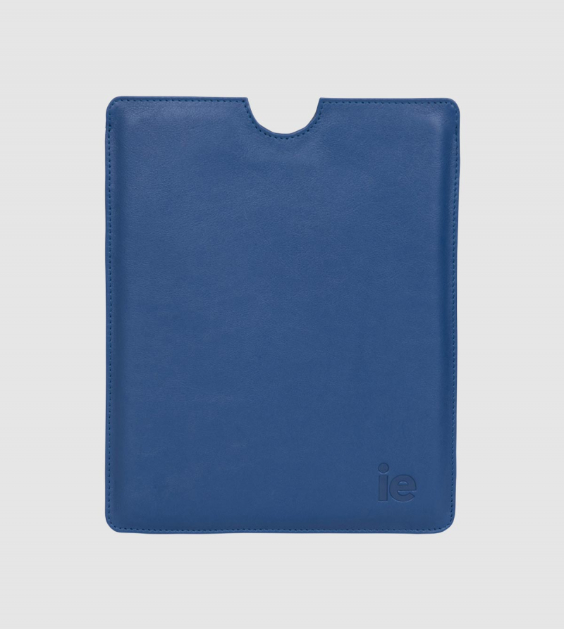 IE Leather Ipad Case. Blue color front