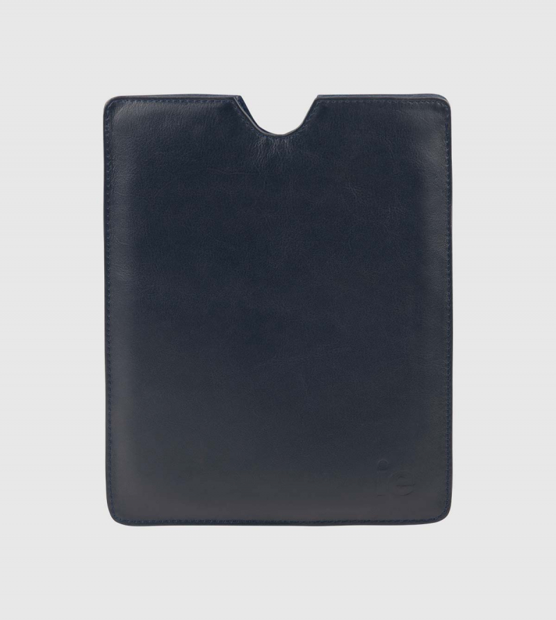 IE Leather Ipad Case. Navy color front