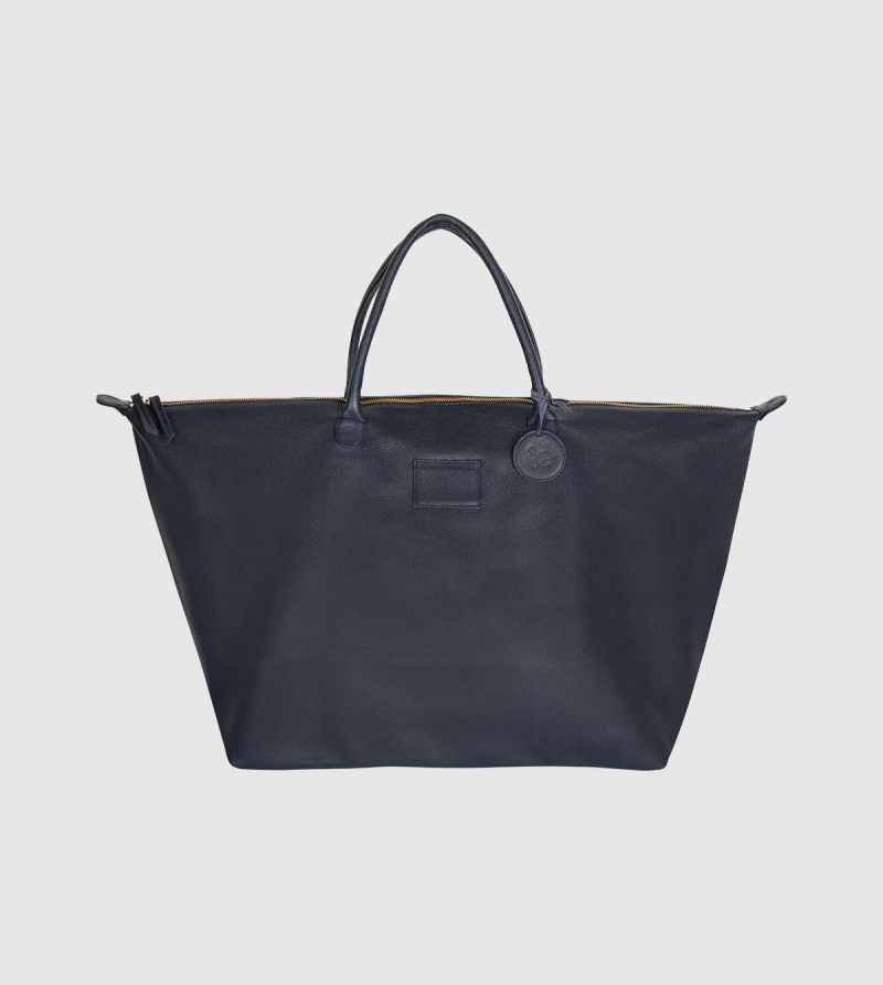 IE Leather Travel Bag. Navy color front