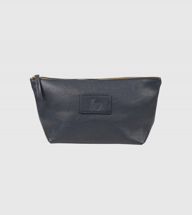 IE Leather Vanity Case. Navy color front