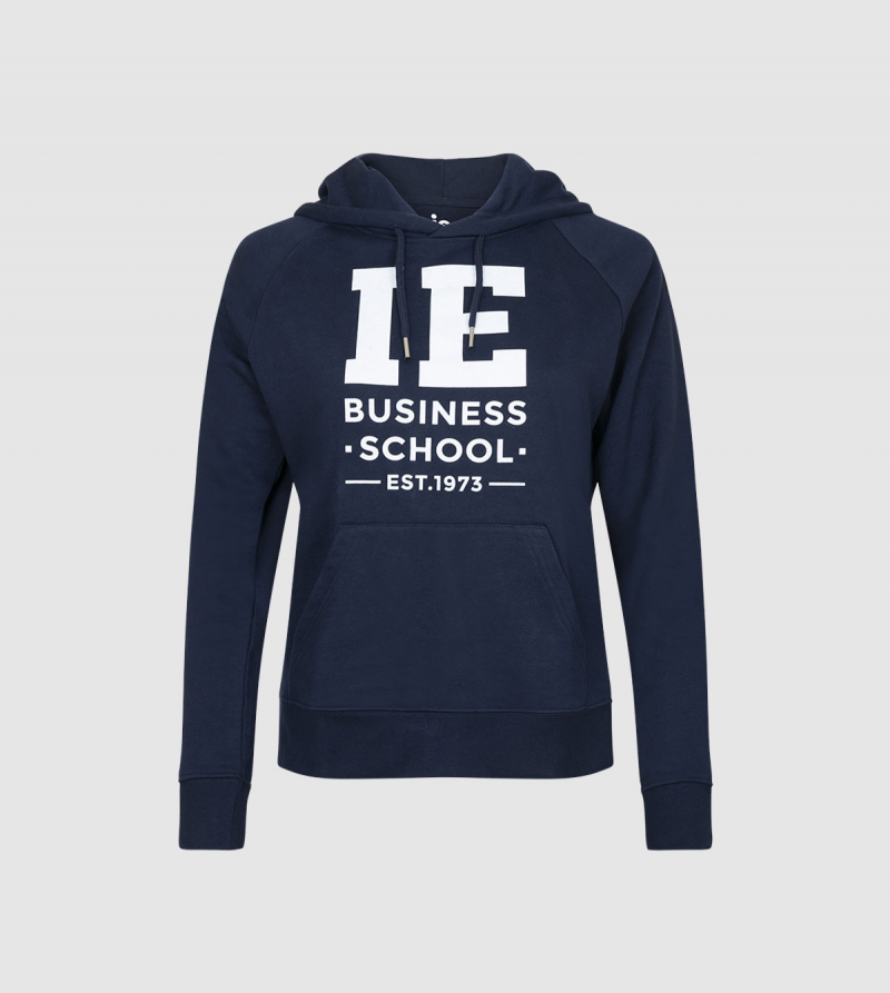 IE Business School Women's Hoodie. Navy color front